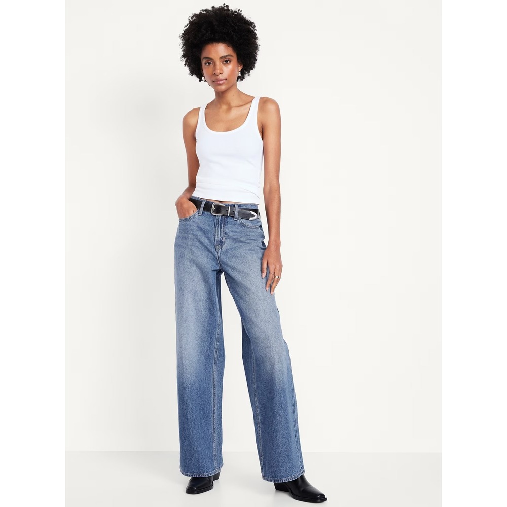 Old Navy Wow Baggy Wide Leg Jeans Mid-Rise Medium Wash Blue Denim Womens 8 NWT